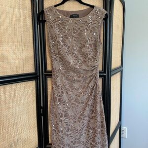 R&M Richards Taupe Lace Sequin Midi Dress